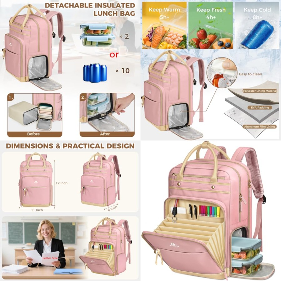 Laptop Backpack 15.6 - Lunch Backpack for Women, Teacher Backpack