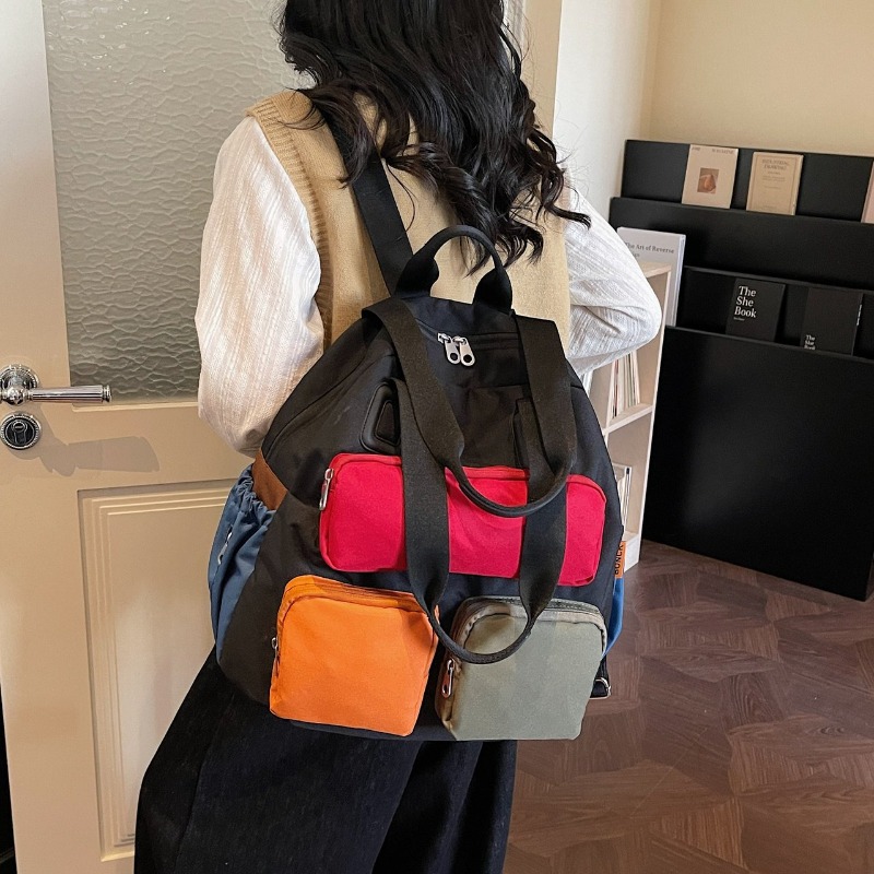 Canvas Backpack Casual - Multi-pocket Checkered Youth Backpack for Women
