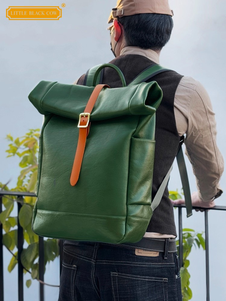 Large Capacity Mens Genuine Le - مراجعة Leather Backpack Vintage وسعره