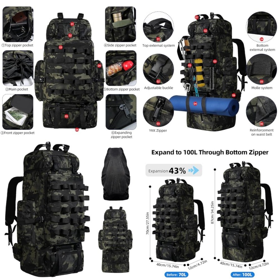 70L/100L Camping Hiking Backpa - مراجعة Hiking Backpack Waterproof وسعره