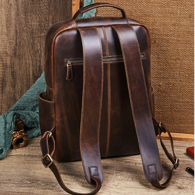 Men's Top Grain Waxed Leather  - مراجعة Leather Backpack Vintage وسعره