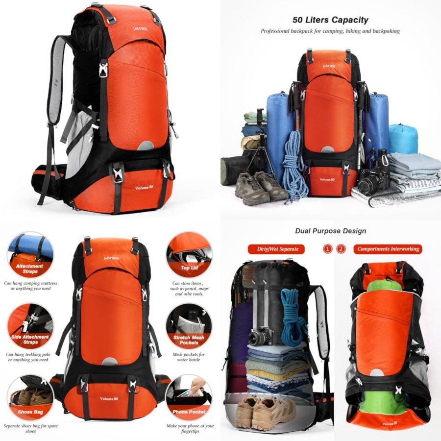 50L Hiking Backpack Travel Bag - مراجعة Hiking Backpack Waterproof وسعره