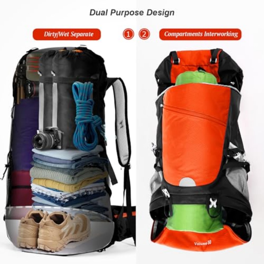 50L Hiking Backpack Travel Bag - مراجعة Hiking Backpack Waterproof وسعره