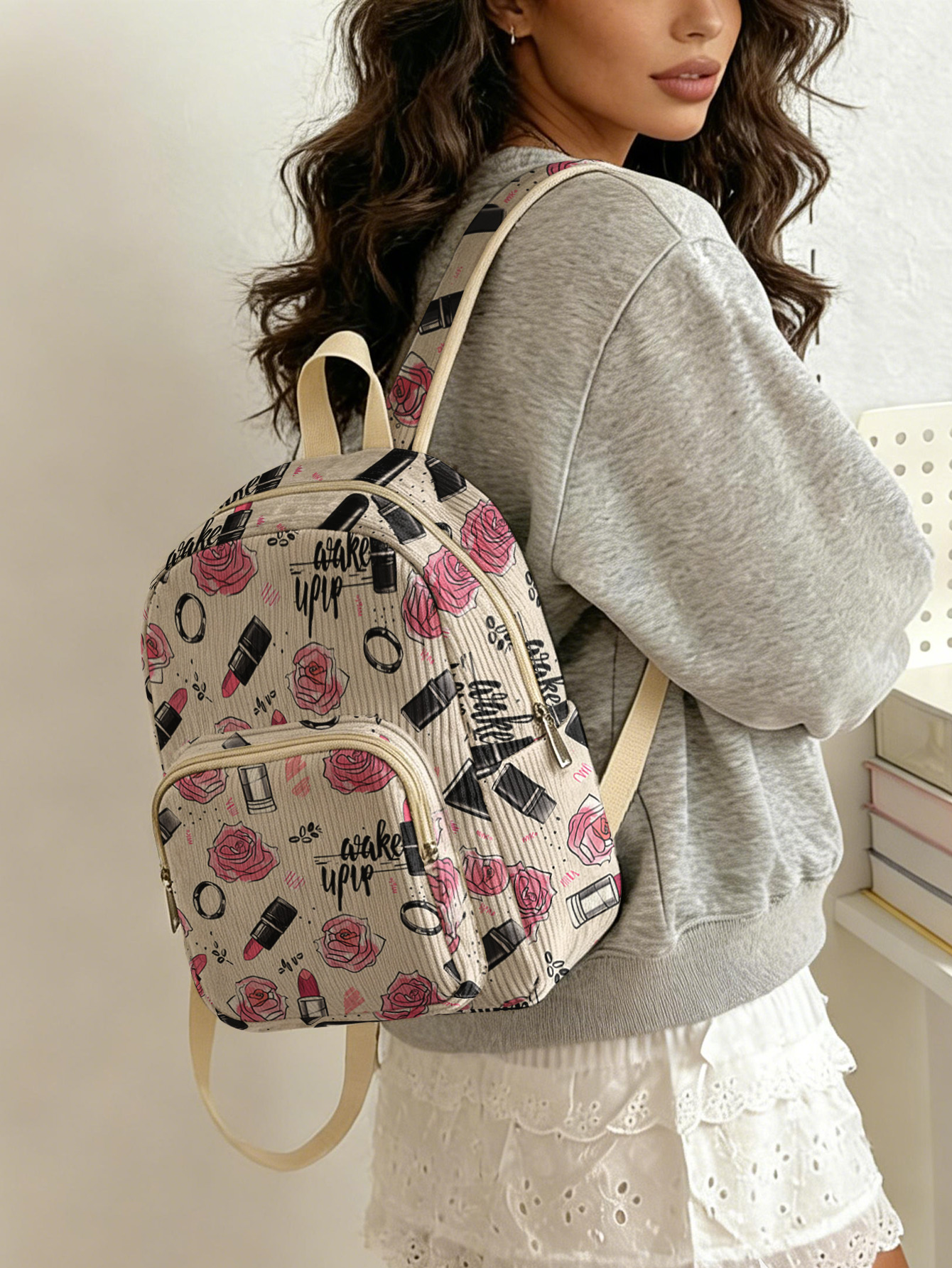 Rose Lipstick Print Allover Wo - مراجعة Fashion Backpack Women وسعره