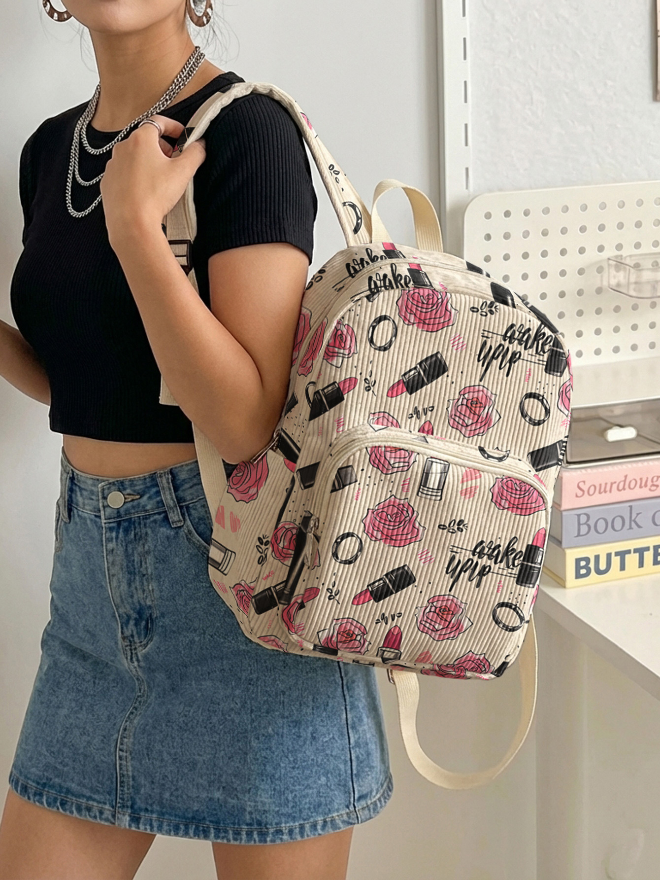 Rose Lipstick Print Allover Wo - مراجعة Fashion Backpack Women وسعره