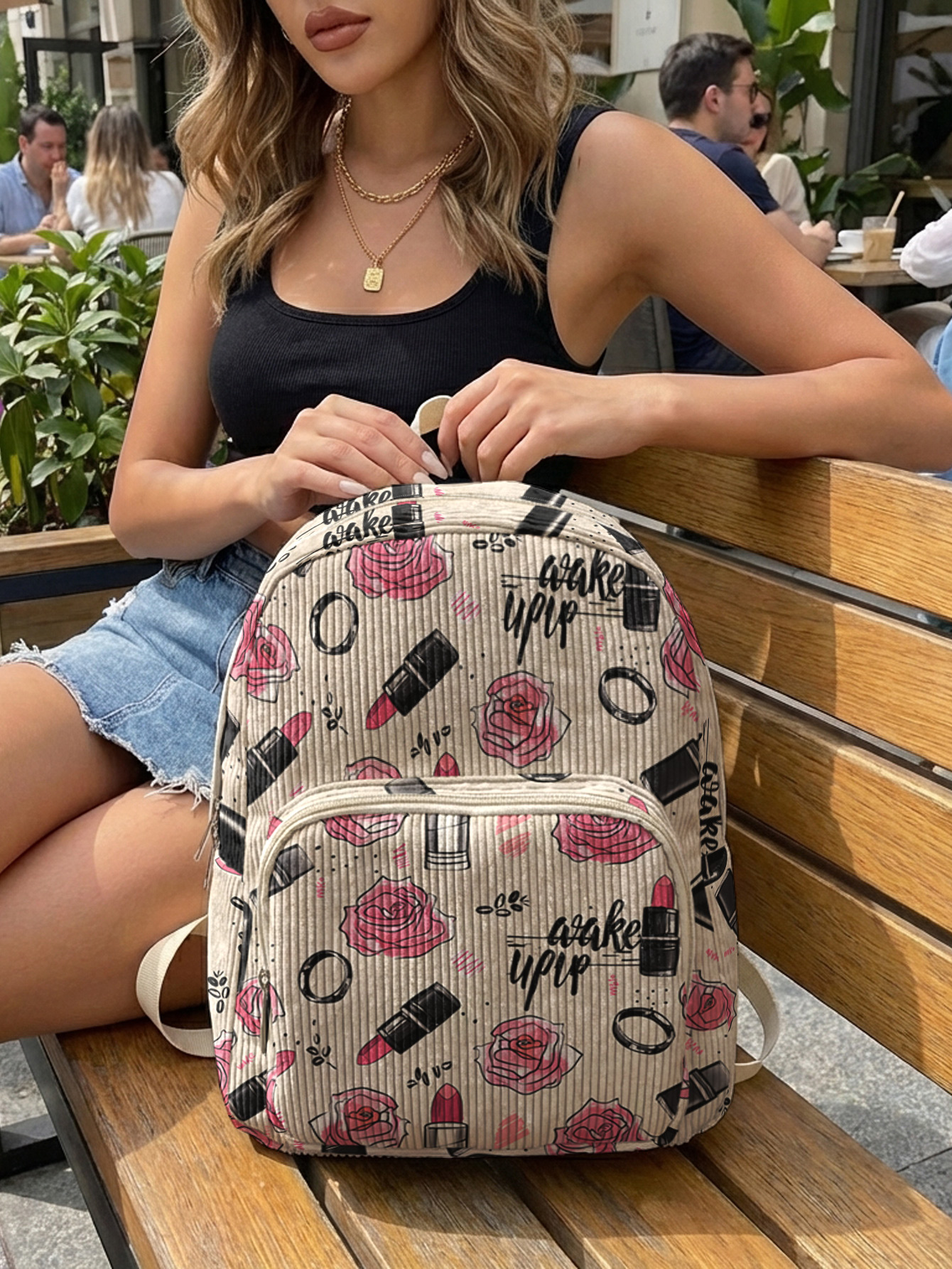 Rose Lipstick Print Allover Wo - مراجعة Fashion Backpack Women وسعره