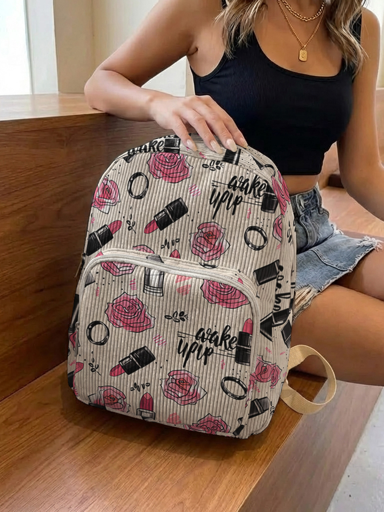 Rose Lipstick Print Allover Wo - مراجعة Fashion Backpack Women وسعره