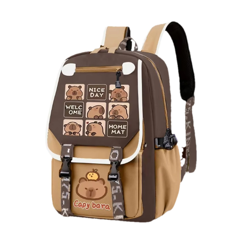 Kawaii Capybara Stylish Khaki  - مراجعة School Backpack Teen وسعره
