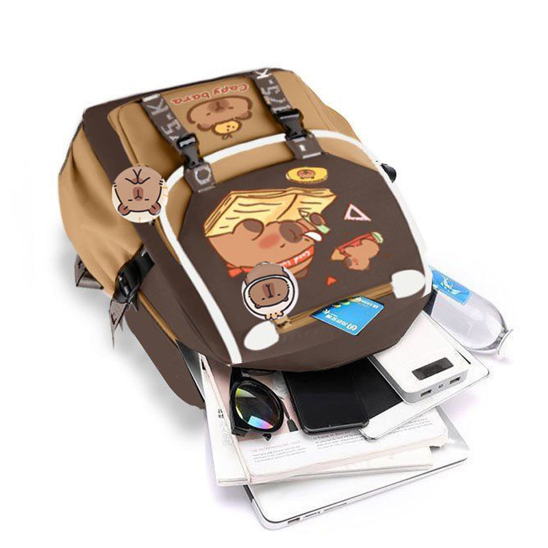 Kawaii Capybara Stylish Khaki  - مراجعة School Backpack Teen وسعره