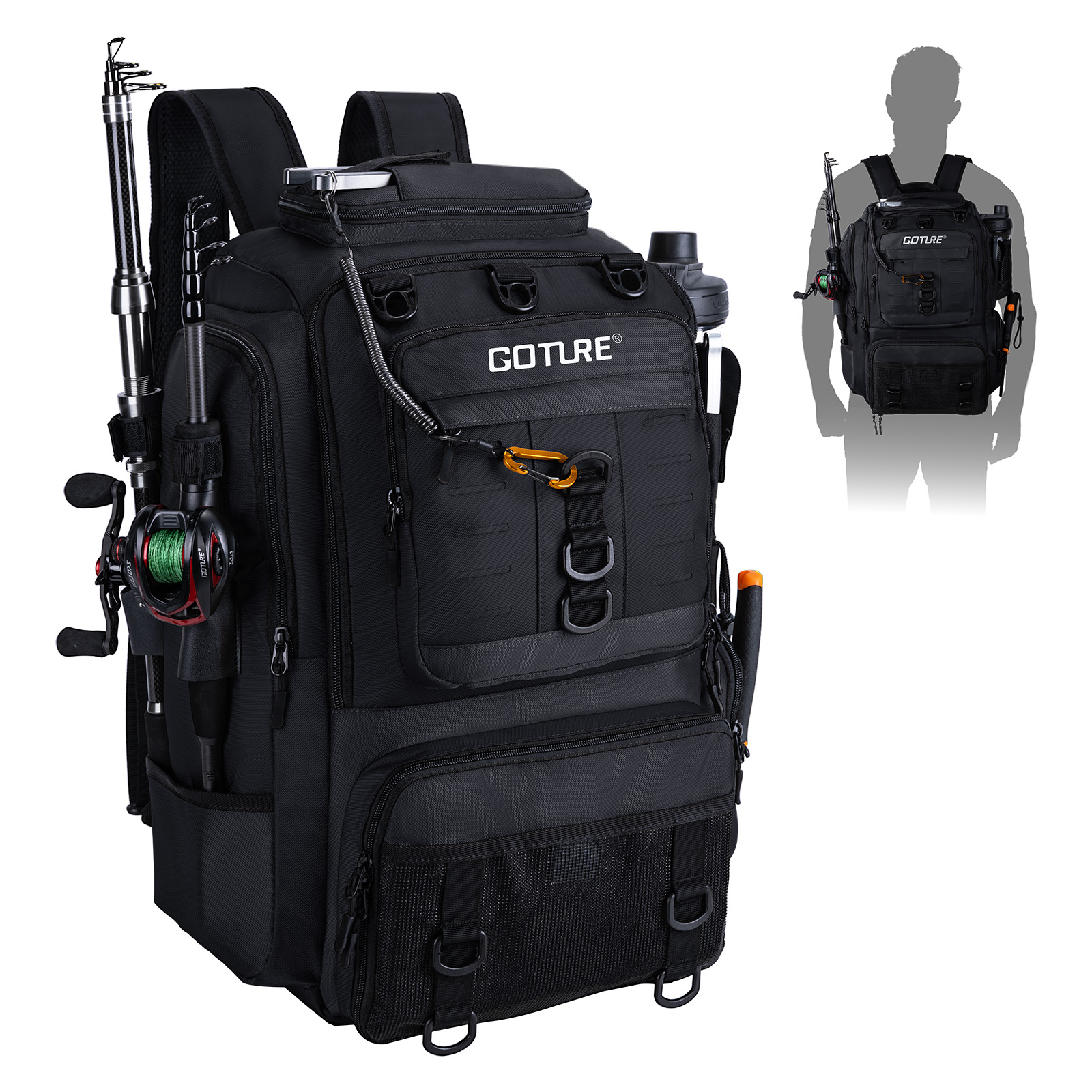 Goture Fishing Bag with Rod Ho - مراجعة Backpack Insert Organizer وسعره