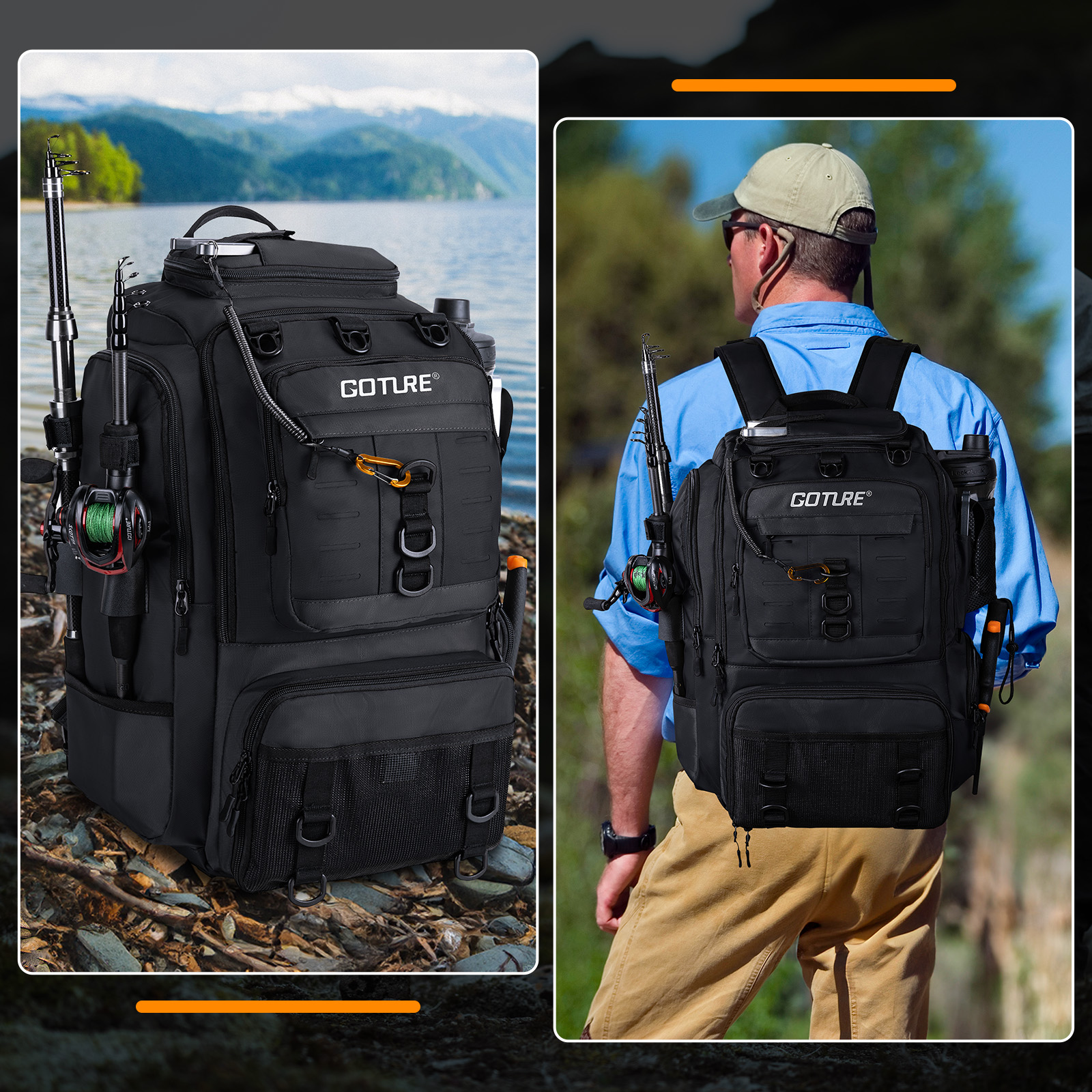 Goture Fishing Bag with Rod Ho - مراجعة Backpack Insert Organizer وسعره