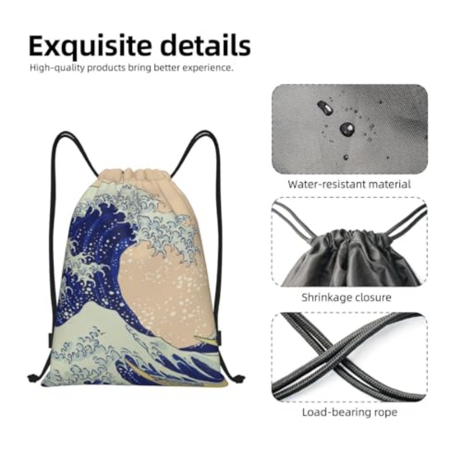 Japanese Kanagawa Ocean Great  - مراجعة Drawstring Gym Bag وسعره