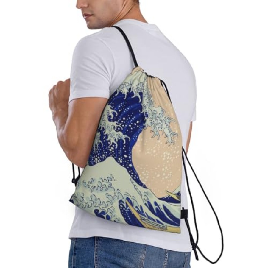 Japanese Kanagawa Ocean Great  - مراجعة Drawstring Gym Bag وسعره