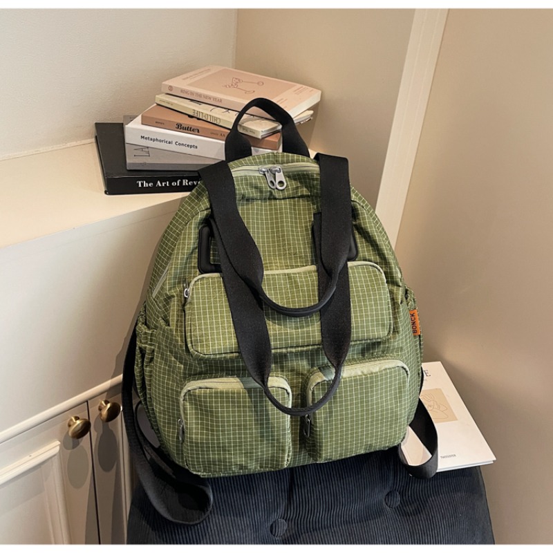 Multi-pocket Checkered Youth B - مراجعة Canvas Backpack Casual وسعره