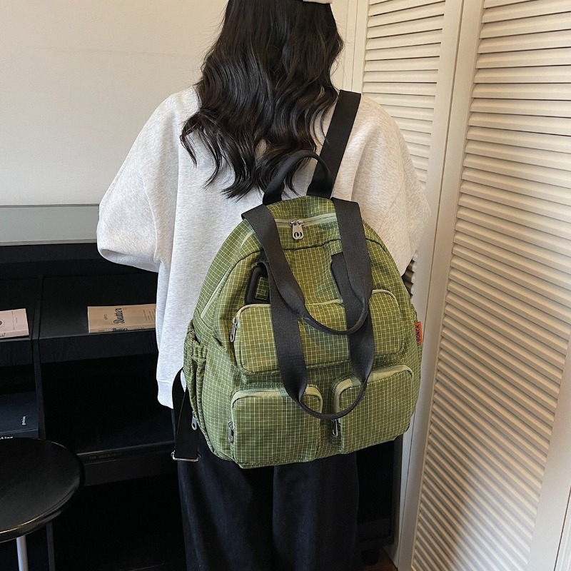 Multi-pocket Checkered Youth B - مراجعة Canvas Backpack Casual وسعره