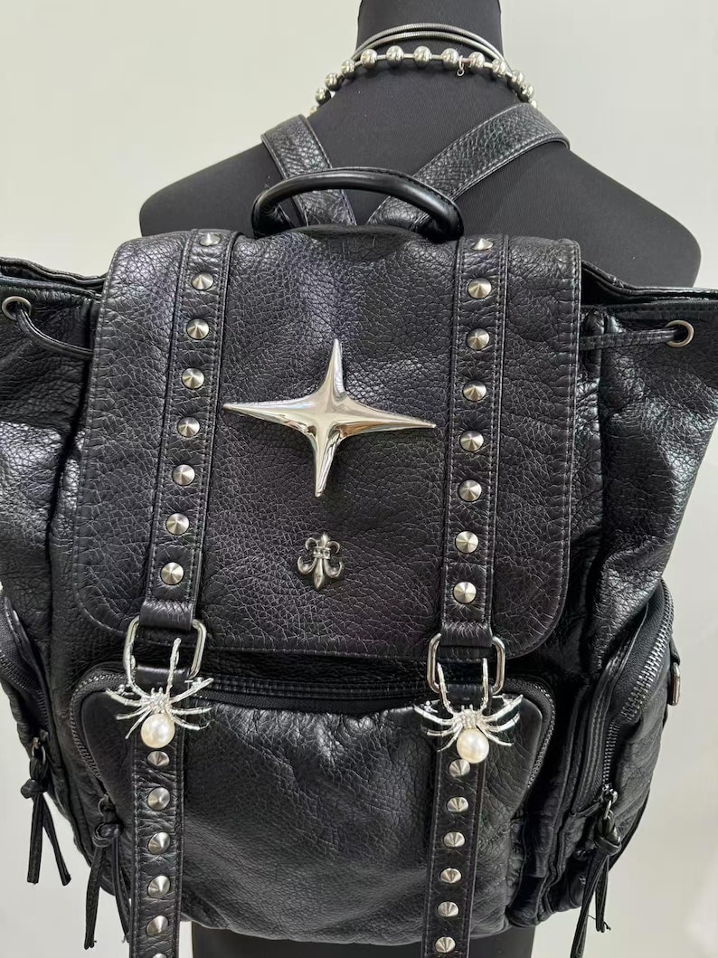 Gothic Punk PU Leather Shoulde - مراجعة Leather Backpack Vintage وسعره