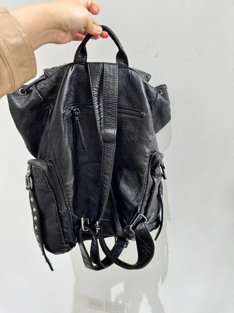 Gothic Punk PU Leather Shoulde - مراجعة Leather Backpack Vintage وسعره