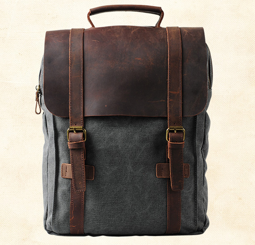 Fashion Male Backpack Leather  - مراجعة Rucksack Military Style وسعره