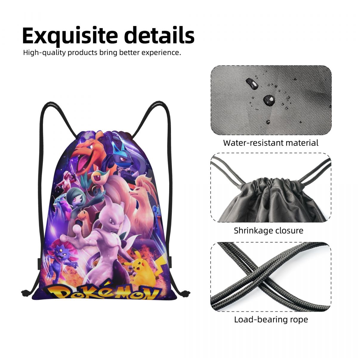 Cute Cartoon Manga Poke-Mon Ba - مراجعة Drawstring Gym Bag وسعره