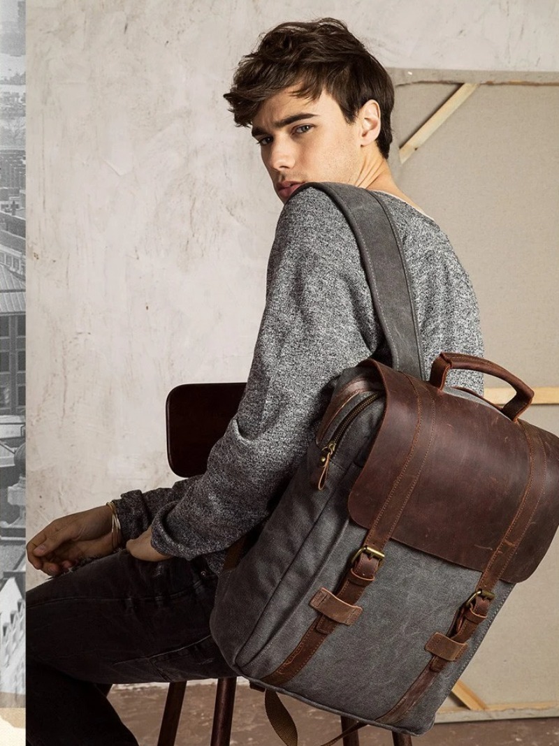 Military Canvas Leather Backpa - مراجعة Rucksack Military Style وسعره